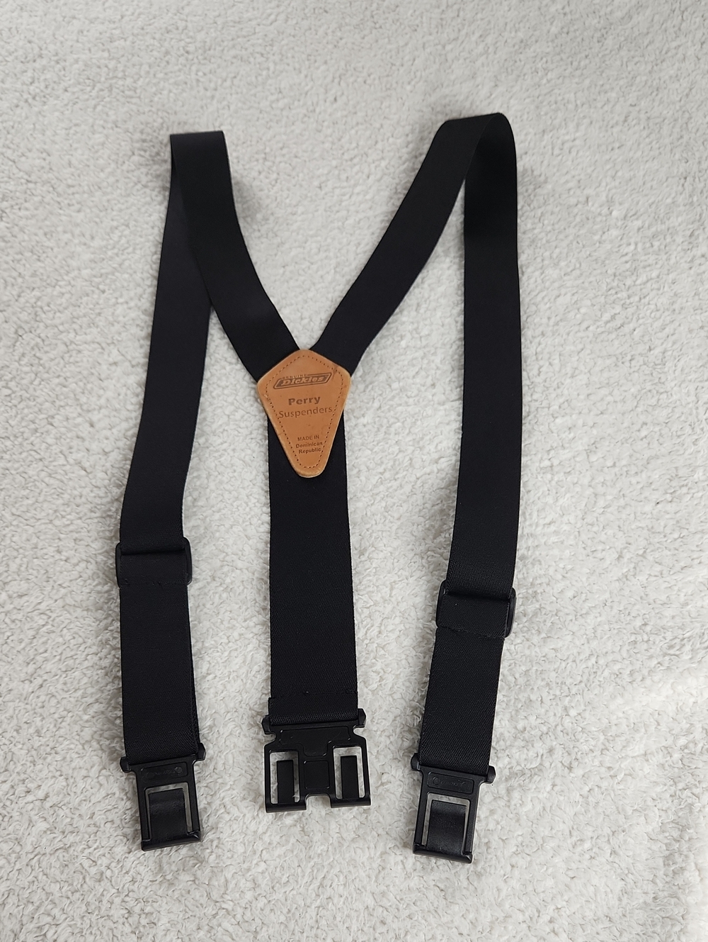 Dickies Perry Black Men's Suspenders with Tan Leather Y-Patch